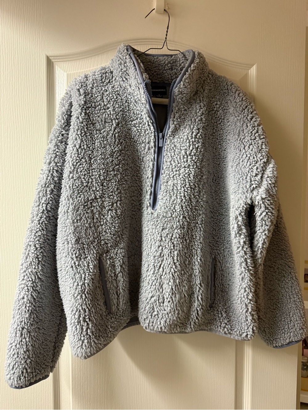summersalt Light Grey Sherpa Half-Zip Puffer